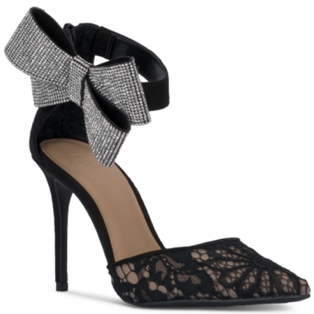 I.N.C Black lace and suede embellished heels. Size 7.5 New.